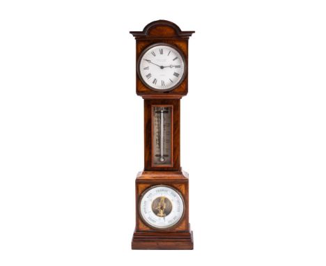 Howell &amp; James, London an unusual Sheraton-style walnut miniature longcase mantle clock having a French eight-day duratio