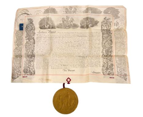 A Victorian Letters Patent for Benjamin Richardson, for 'Improvements in manufacturing and ornamenting articles of flint glas
