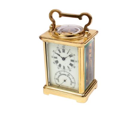 An Edwardian French carriage clock the eight-day duration movement having a platform cylinder escapement, the ivorine dial wi