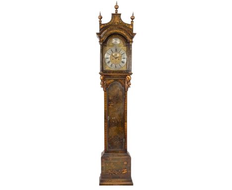 William Stumbels, Totnes a lacquered longcase clock the eight-day duration movement striking the hours on a bell with the thi