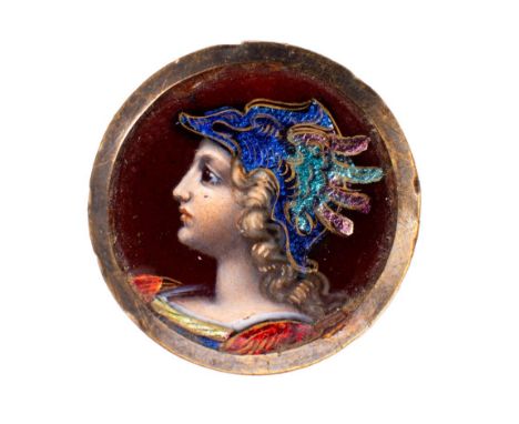 A Limoges enamel and gilt metal mounted portrait roundel of a classical warrior, possibly Alexander the Great, 19th century, 