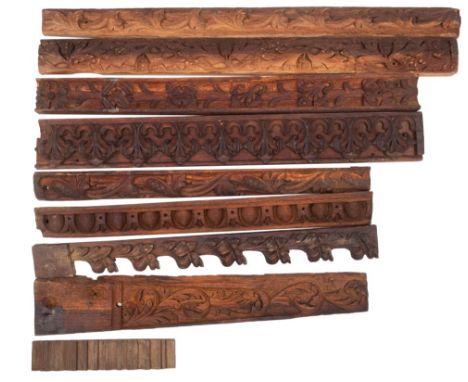 A quantity of wood architectural mouldings, late 19th/early 20th century, mostly oak, including egg-and-dart, acanthus and ot