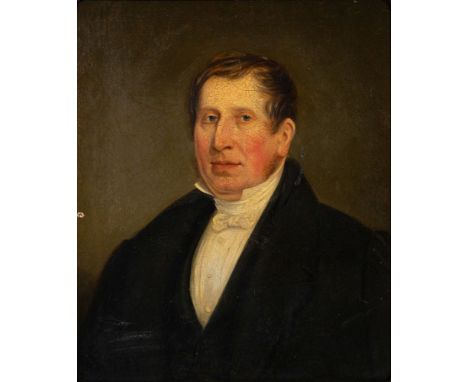 British School (mid-19th century)Portrait of an unknown gentlemanbust-length, wearing a black coat and white stockoil on canv