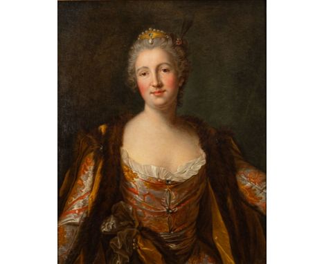 Manner of Jean Marc Nattier (French, 1685-1766)Portrait of a Lady, half-length, wearing a brocaded gown and fur stoleoil on c