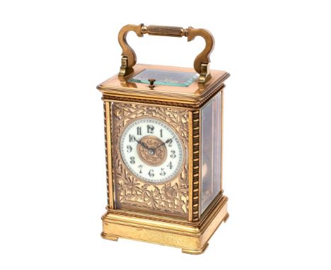 A French late-Victorian carriage clock the eight-day duration movement having a later platform lever escapement and striking 