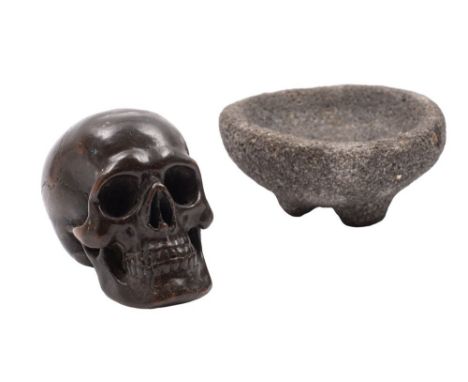 An electrotype memento mori model of a human skull, late 19th century; incised 19213 to the underside, 8cm high, 19cm long; a