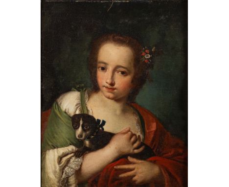 Follower of François Herbert Drouais (French, 1727-1775)Portrait of a young girl with her dogoil on canvas57 x 44cm.
