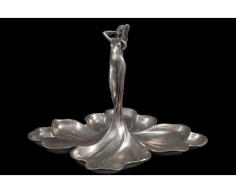 An Italian Art Nouveau style metal figural table centrepiece with four division serving sections by Achille Gamba for GSW, Ed