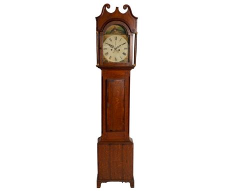 An oak and mahogany crossbanded longcase clock having an eight-day duration movement striking the hours on a bell with the el