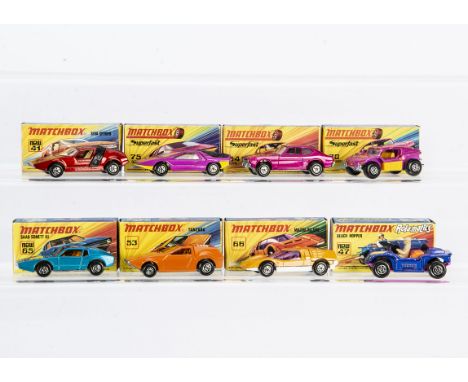 Matchbox Superfast Cars, 66B Mazda RX500, 53B Tanzara, 65B Saab Sonnet III, 54B Ford Capri, 75B Alfa Carabo, 41B Siva Spyder,