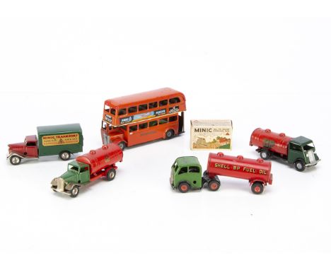 Tri-ang Minic post-war tinplate clockwork and friction drive Double Deck bus and other Commercial Vehicles, 60M friction driv
