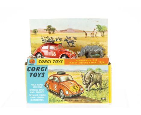 A Corgi Toys 256 Volkswagen 1200 East Africa Safari Trim, orange body, RN18, spun hubs, Rhinoceros figure, in original box wi