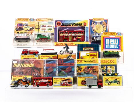 Matchbox 1-75 Series, Superfast &amp; Super Kings, including 19d Lotus Racing Car, 29c Fire Pumper Truck, 26c GMC Tipper Truc