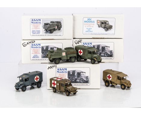 ASAM 1:48 White Metal Model Military Ambulances, HT285 Austin K2 Ambulance (3), differing liveries, SM04 Saxon British Army A