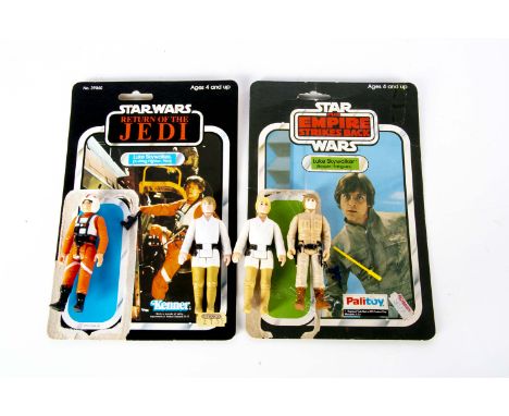 Vintage Star Wars Luke Skywalker Action Figures, X-Wing Pilot and Bespin Fatigues, with original weapons and cardbacks, X-Win
