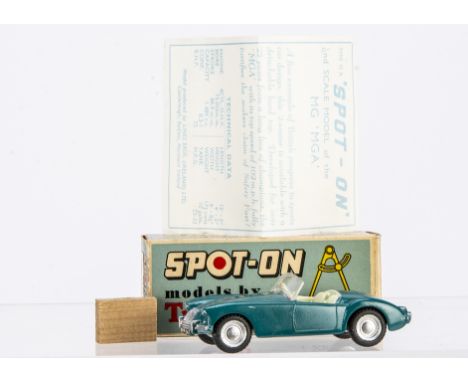 A Tri-ang Spot-On No.104 MGA, pacific green body, cream interior, 'BMP 104' reg, silver diecast wheels, in original box with 