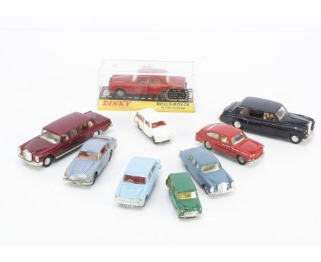 1960s-70s Dinky Toy Cars, 158 Rolls-Royce Silver Shadow, in original hard plastic case, with loose 197 Morris Mini Traveller 