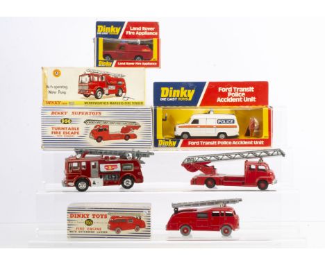 Dinky Toy Emergency Service Vehicles, 955 Fire Engine with Extending Ladder, 956 Turntable Fire Escape, 285 Merryweather Marq