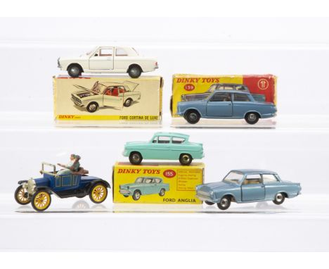 Ford by Dinky Toys, 155 Ford Anglia, 139 Ford Consul Cortina, 159 Ford Cortina De Luxe, in original boxes, with loose 139 For