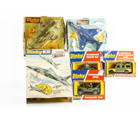 Military Dinky Toys, 725 F-4K Phantom II, 731 S.E.P.E.C.A.T Jaguar, 1043 S.E.P.E.C.A.T Jaguar Kit, 604 Land Rover Bomb Dispos