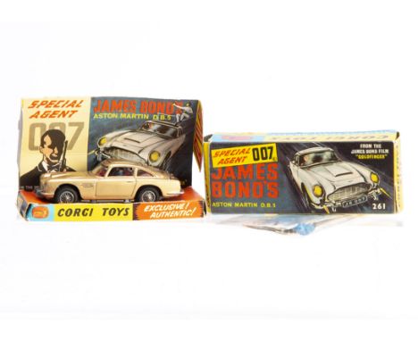 A Corgi Toys 261 James Bond's Aston Martin D.B.5, gold body, red interior, wire wheels, Bandit figure, in original box with i