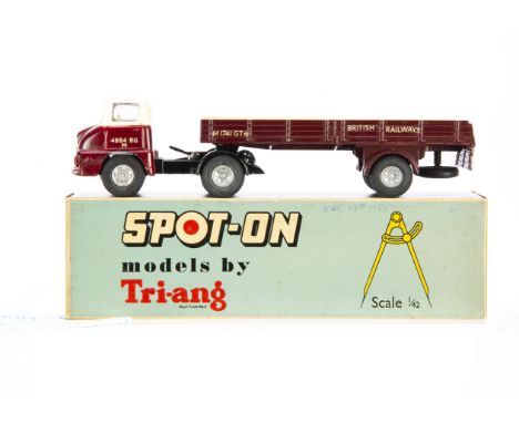 A Tri-ang Spot-On No.111A/1 Ford Thames Trader With Box Trailer, maroon/cream 'British Railways' livery, cream seats, black c