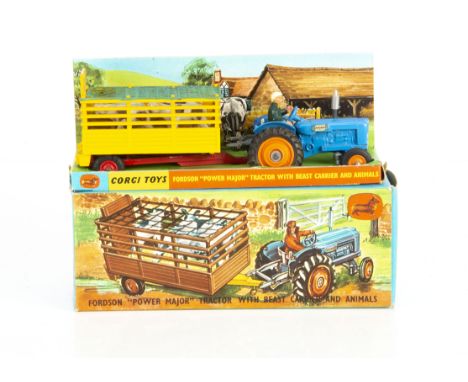 A Corgi Toys Gift Set 33 Fordson Power Major Tractor With Beast Carrier, comprising 55 Fordson Power Major Tractor, driver, 5