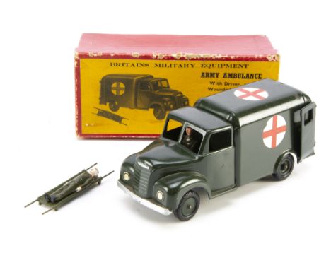 Britains last version (split screen) boxed Army Ambulance set 1512,  slight discolouration and crazing to ambulance roof incl