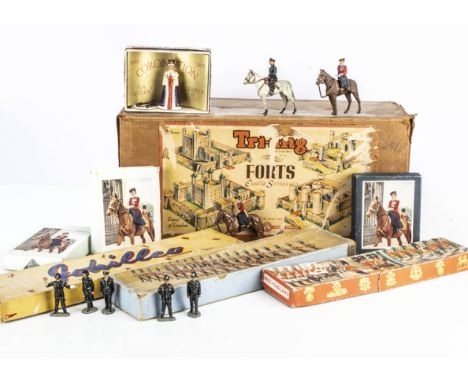 Boxed Triang Toys Dover Castle with ceremonial figures comprising boxed Timpo mounted (3) H M the Queen and Benbros on foot, 