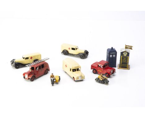 Dinky Toy Emergency Service Vehicles, 255 Mersey Tunnel Police Van, 30h Daimler Ambulance, 250 Streamlined Fire Engine, 30f A