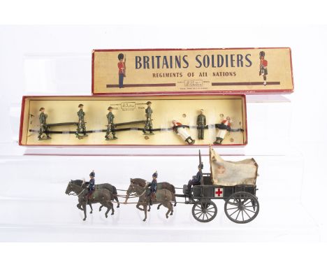 Britains Medical items comprising boxed set 1723 Royal Army Medical Corps Unit,  contents complete and VG condition, but stru