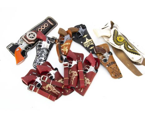 Western Cap Guns In Holsters, including Lone Star Cowboy Joe/Deputy Dan (4), Scout, Deputy Dan, Sheriff/Ramrod, Bronco/Scout,