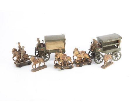 Elastolin 60mm scale horse drawn British / US Army ambulances (2) drawn by 4 horses, ambulances in good complete condition, 1