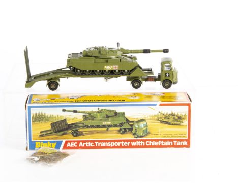 A Dinky Toys 616 AEC Articulated Transporter With Chieftain Tank, in original box with unused decals, shells and camouflage n