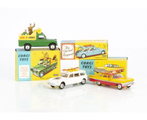 Corgi Toys, 472 Public Address Land Rover, 480 Chevrolet Taxi Cab, 475 Citroen Safari 'Corgi Ski Club', in original boxes, VG