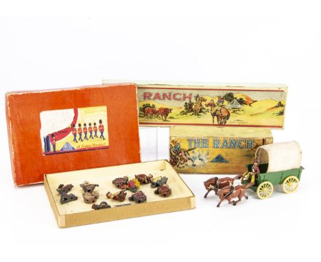 Timpo Toys lead Wild West series comprising horse-drawn Wagon in The Ranch box, driver missing whip, otherwise VG complete co