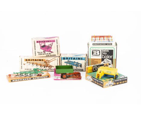 Britain's Farm Machinery, four boxed examples, 9551 Four Furrow Plough, green with red wheels on card plinth (box G) 9536 Cul