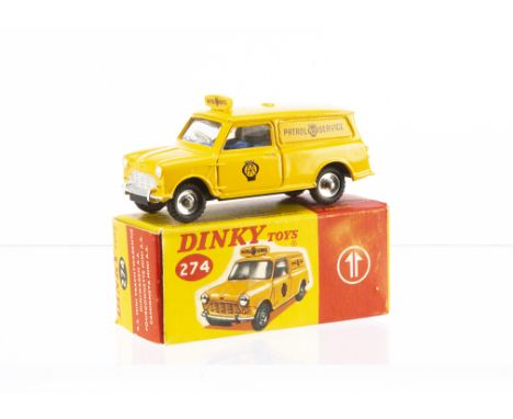 A Dinky Toys 274 A.A Mini Van, yellow body and roof, blue interior, 'AA Patrol Service' decals, spun hubs, in original box wi