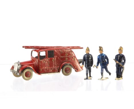 A 1930s Taylor &amp; Barrett Streamline Fire Engine, red body and hubs, white running boards, wire hose, separate silver 'Rol