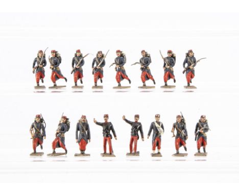 CBG Mignot 1908-1920 (sand coloured base) manufacture French Line Infantry on foot,  officers (2), buglers (4), at attention,