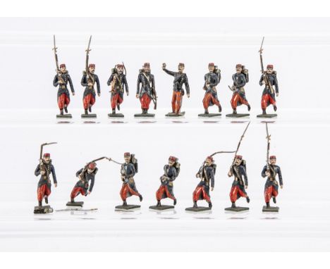 CBG Mignot pre 1908 (green coloured base) manufacture French Line Infantry on foot,  officer, bugler, at attention, running (