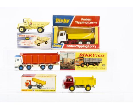 Dinky Toy Tipper Trucks, 925 Leyland Dump Truck With Tilt Cab, 965 Euclid Rear Dump Truck, 438 Ford D800 Tipper Truck, 432 Fo