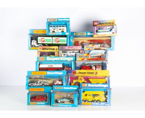 Matchbox SuperKings, K-17 Container Truck '7-Up', K-16 Petrol Tanker 'Texaco', K-12 Hercules Mobile Crane, K-91 Motorcycle Ra