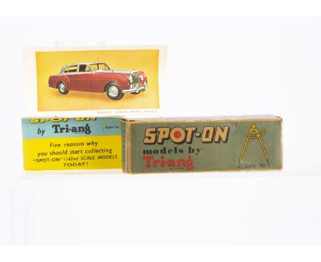 A Tri-ang Spot-On No.102 Bentley Saloon Empty Box, maroon over silver grey colour spot, with collector's card and leaflet, bo