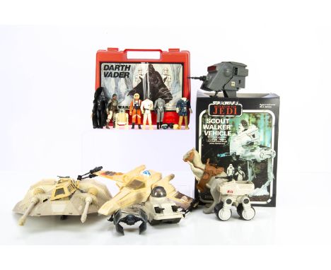 Playworn Vintage Star Wars Vehicles &amp; Toys, including Palitoy ROTJ Scout Walker, in original box, loose X-Wing with instr