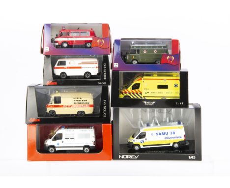 Modern 1:43 Scale Model Ambulances, Neo Mercedes-Benz 518D UV Modular Ambulance NEO 43866, IST Models 1970 Barkas B1000 Feuer