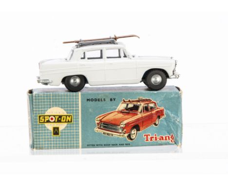 A Tri-ang Spot-On No.184 Austin A.60 Cambridge, grey body, light blue interior, grey roof rack, two brown skis and two ski po