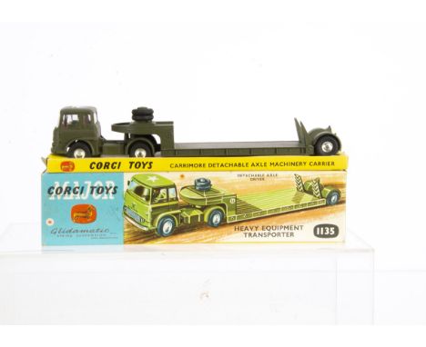 A Corgi Major Toys 1135 Bedford Carrimore Heavy Equipment Transporter, military green body, red interior, star decal to roof,