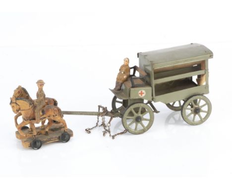 Elastolin 60mm scale horse drawn British / US Army ambulance drawn by 2 horses, seated figure by unknown maker, model general