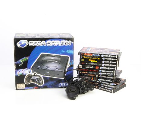 Sega Saturn Console &amp; Games, Sega Saturn in original box with cables, controller and paperwork, eleven boxed games, Victo